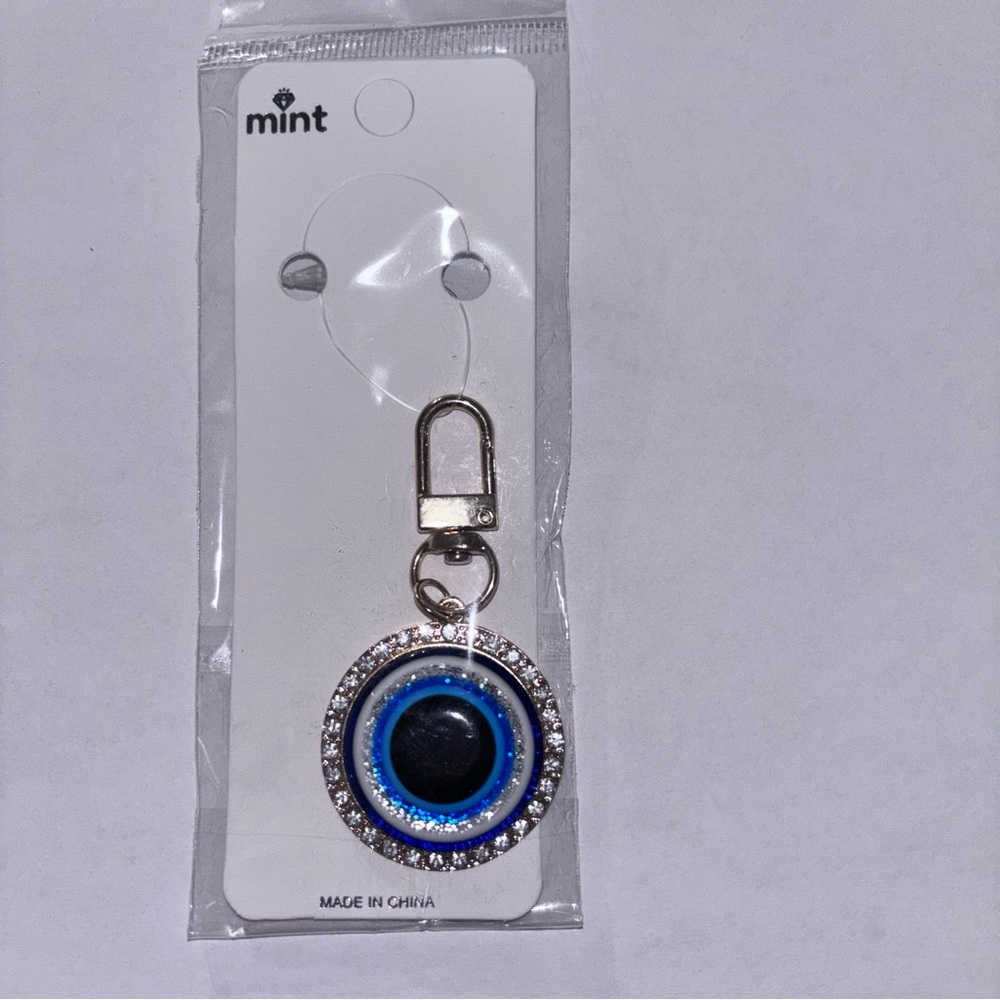 Mint Black and Blue Eye Charm Keychain
